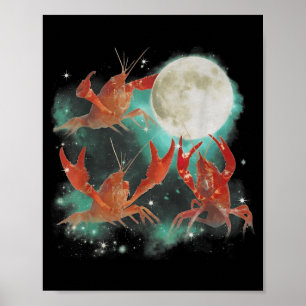 Drie rivierkreeften die naar de maan huilen Vintag Poster