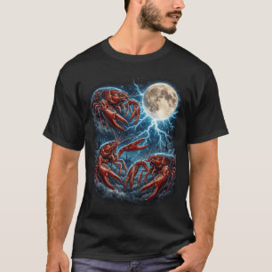 Drie Rivierkreeften Maan Bliksem Retro Schaaldier T-shirt