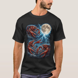 Drie Rivierkreeften Maan Bliksem Retro Schaaldier T-shirt