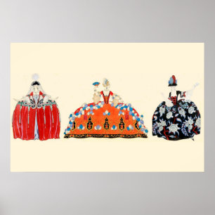 DRIE ROCOCO-DAMES, SCHOONHEID, MODE KOSTUUMONTWERP POSTER