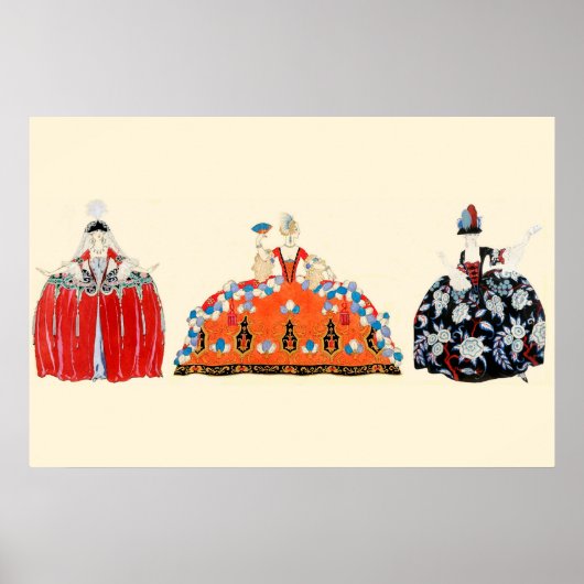 DRIE ROCOCO-DAMES, SCHOONHEID, MODE KOSTUUMONTWERP POSTER (Voorkant)