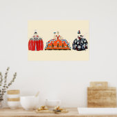 DRIE ROCOCO-DAMES, SCHOONHEID, MODE KOSTUUMONTWERP POSTER (Keuken)