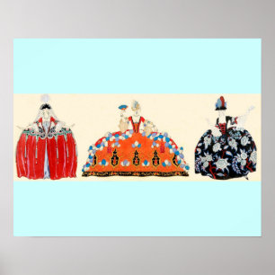 DRIE ROCOCO-DAMES, SCHOONHEID, MODE KOSTUUMONTWERP POSTER