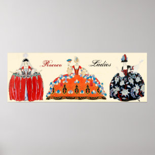 DRIE ROCOLADIES, BEAUTY, MODE KOSTUMONTWERP POSTER