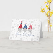 Drie Rode Blauwe Gnomen Merry Kerstsnowflakes Kaart (Gele Bloem)