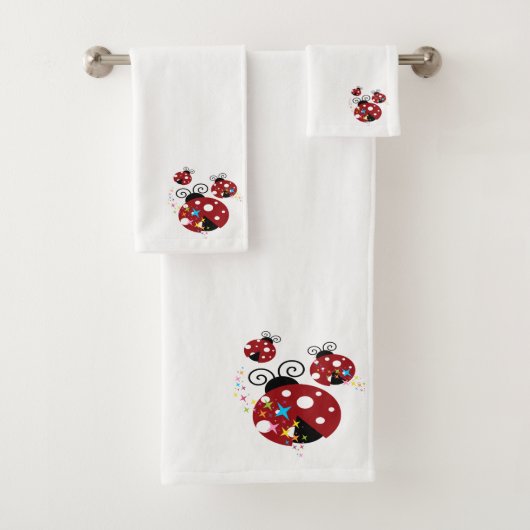 Drie rode en zwarte ladybug met sterren bad handdoek (Insitu)