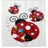 Drie rode en zwarte ladybug met sterren douchegordijn (Voorkant)