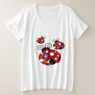 Drie rode en zwarte ladybug met sterren grote maat t-shirt