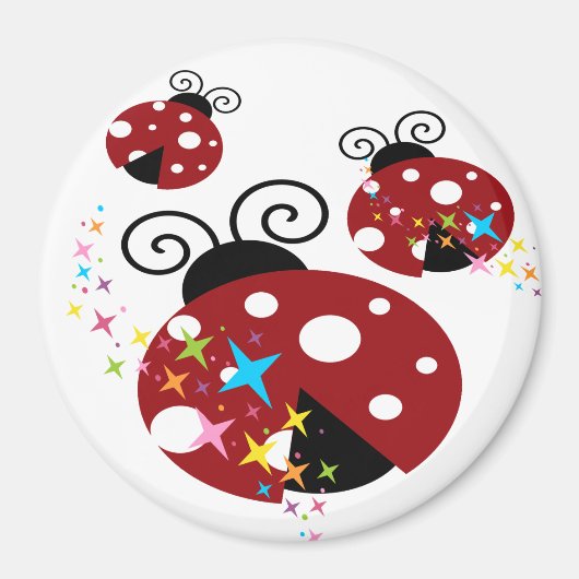 Drie rode en zwarte ladybug met sterren magneet (Voorkant)