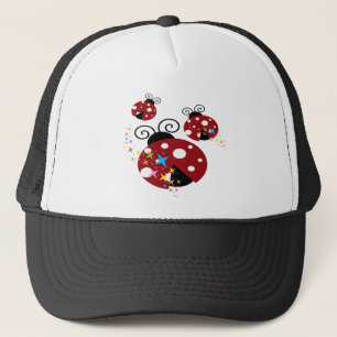 Drie rode en zwarte ladybug met sterren trucker pet