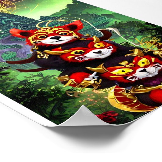 Drie Rode Panda Poster (Hoek)