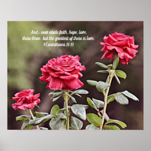 Drie rode rozenscripts 1 Corinthians 13:13 Poster