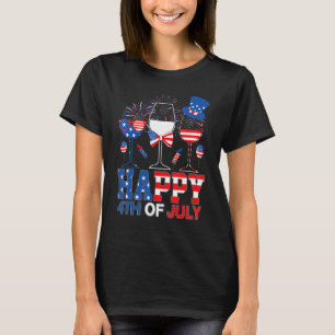 Drie rode witte blauwe wijnglazen VS vlag 4e van T-shirt