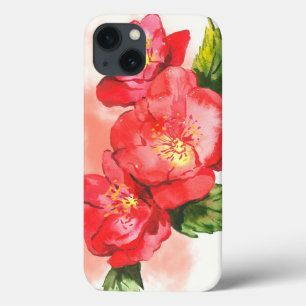 Drie roze en rode Waterverf Rozen iPhone 13 Hoesje