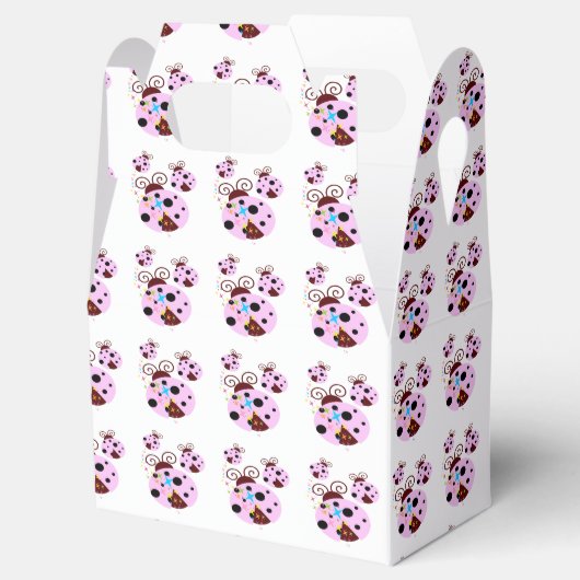 Drie roze en zwarte ladybug met sterren bedankdoosjes (Geopend)