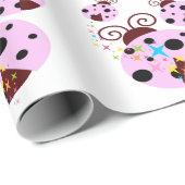 Drie roze en zwarte ladybug met sterren cadeaupapier (Rol Hoek)