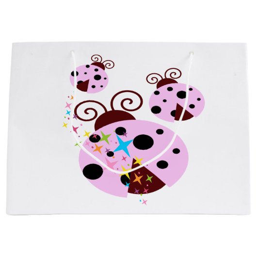 Drie roze en zwarte ladybug met sterren large cadeauzakje (Voorkant)