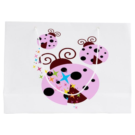 Drie roze en zwarte ladybug met sterren large cadeauzakje (Achterkant)