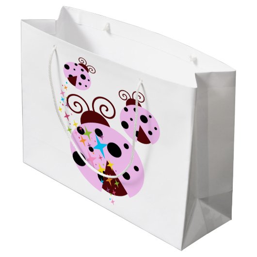 Drie roze en zwarte ladybug met sterren large cadeauzakje (Achterkant Gekanteld)