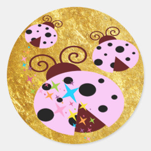 Drie roze en zwarte ladybug met sterren ronde sticker