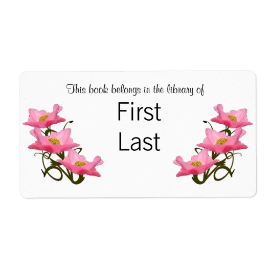 Drie roze Poppies Borders Bookplate Etiket (Voorkant)