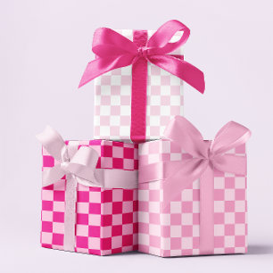 Drie Roze Schaakbord Inpakpapier Vel