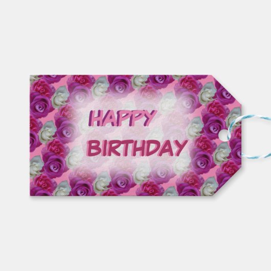 Drie Rozen Pattern Birthday Gift Labels Cadeaulabel (Voorkant (Horizontaal))