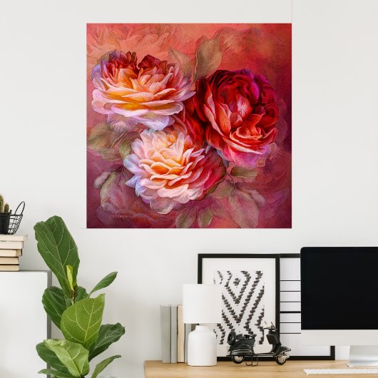 Drie Rozen - rood - fijn Poster (Thuiskantoor)