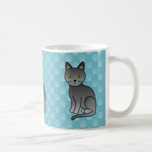 Drie Russische Blauwe Katten Op Blauwe Kleur Koffiemok