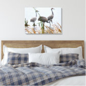 Drie Sandhill kranen Canvas Afdruk (Insitu (Slaapkamer))