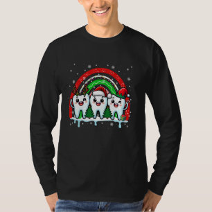Drie Santa Reindeer Elf Tanden Kerst Tandarts R T-shirt