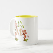 Drie schattige apen en monogrammok tweekleurige koffiemok (Voorkant links)
