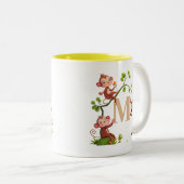 Drie schattige apen en monogrammok tweekleurige koffiemok (Voorkant rechts)