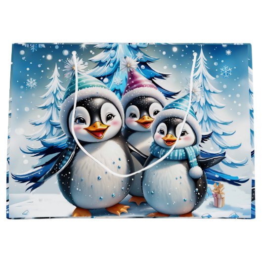 Drie schattige pinguïns groot cadeauzakje (Voorkant)