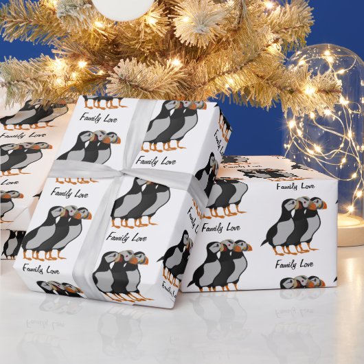Drie Schattige Puffin Permanent Cartoon Cadeaupapier (Feestdagen)