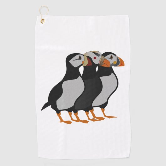 Drie Schattige Puffin Permanent Cartoon Golfhanddoek (Voorkant)