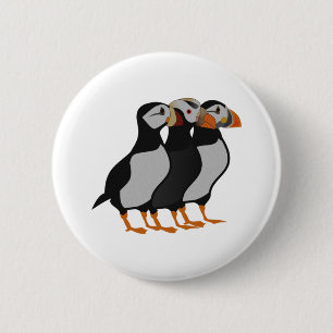 Drie Schattige Puffin Permanent Cartoon Ronde Button 5,7 Cm