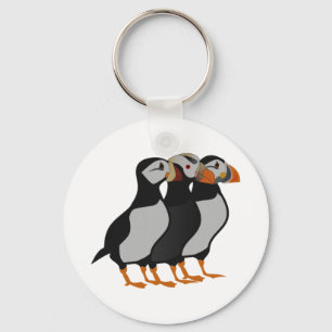 Drie Schattige Puffin Permanent Cartoon Sleutelhanger