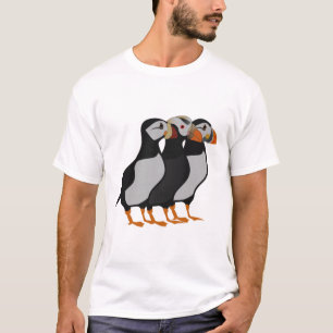 Drie Schattige Puffin Permanent Cartoon T-shirt
