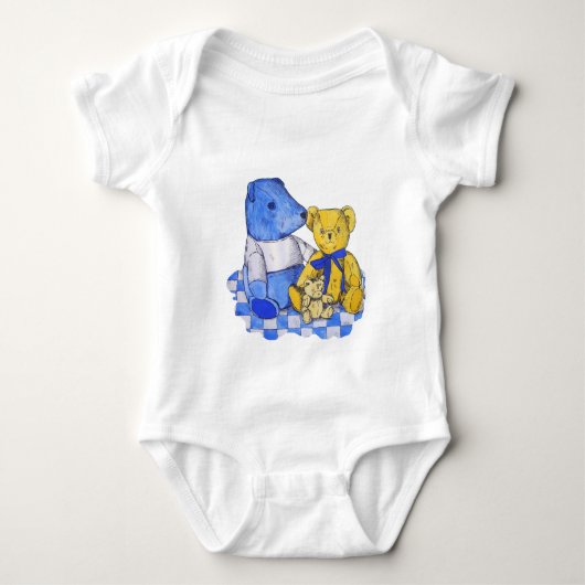 Drie schattige teddyberen picknick schattig afbeel romper (Voorkant)
