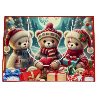 Drie Schattige Teddyberen Prettig Kerstfeest Groot Cadeauzakje