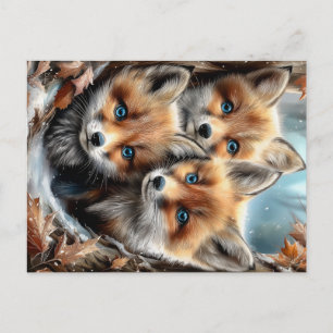 Drie schattige vosjes in het bos briefkaart