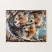 Drie schattige vosjes in het bos legpuzzel (Horizontaal)