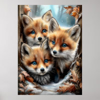 Drie schattige vosjes in het bos