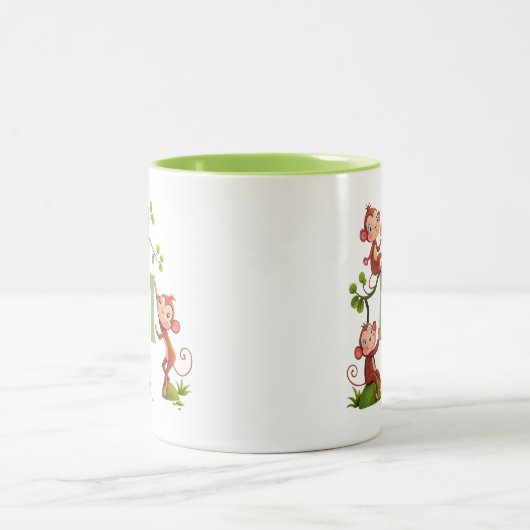 Drie Schattigee apen en een groene monogram Mok (Center)