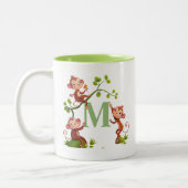 Drie Schattigee apen en een groene monogram Mok (Links)