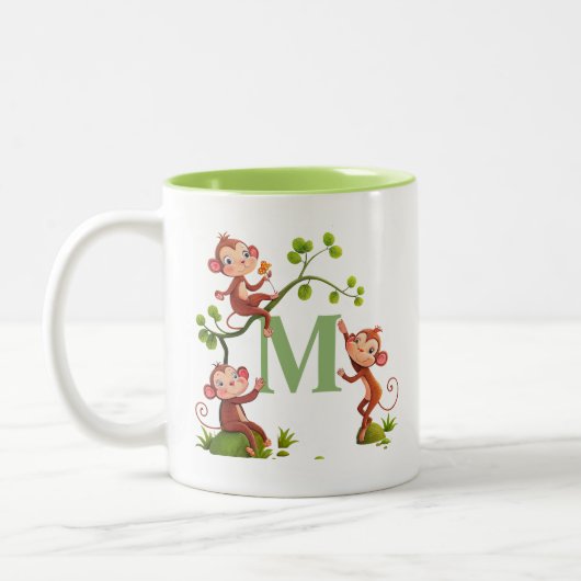 Drie Schattigee apen en een groene monogram Mok (Links)