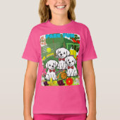 Drie Schattigee Grappige Witte Puppies in Park T-shirt (Voorkant)