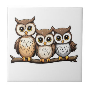 Drie Schattigee kleine uil Tegeltje