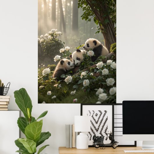 Drie Schattigee panda's Poster (Thuiskantoor)